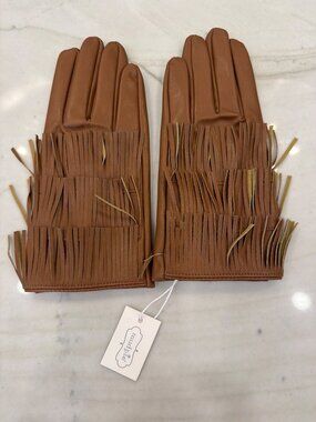 Fringe Tan Faux Leather Gloves With Tassel Accent By Mud Pie Mudpie NWT